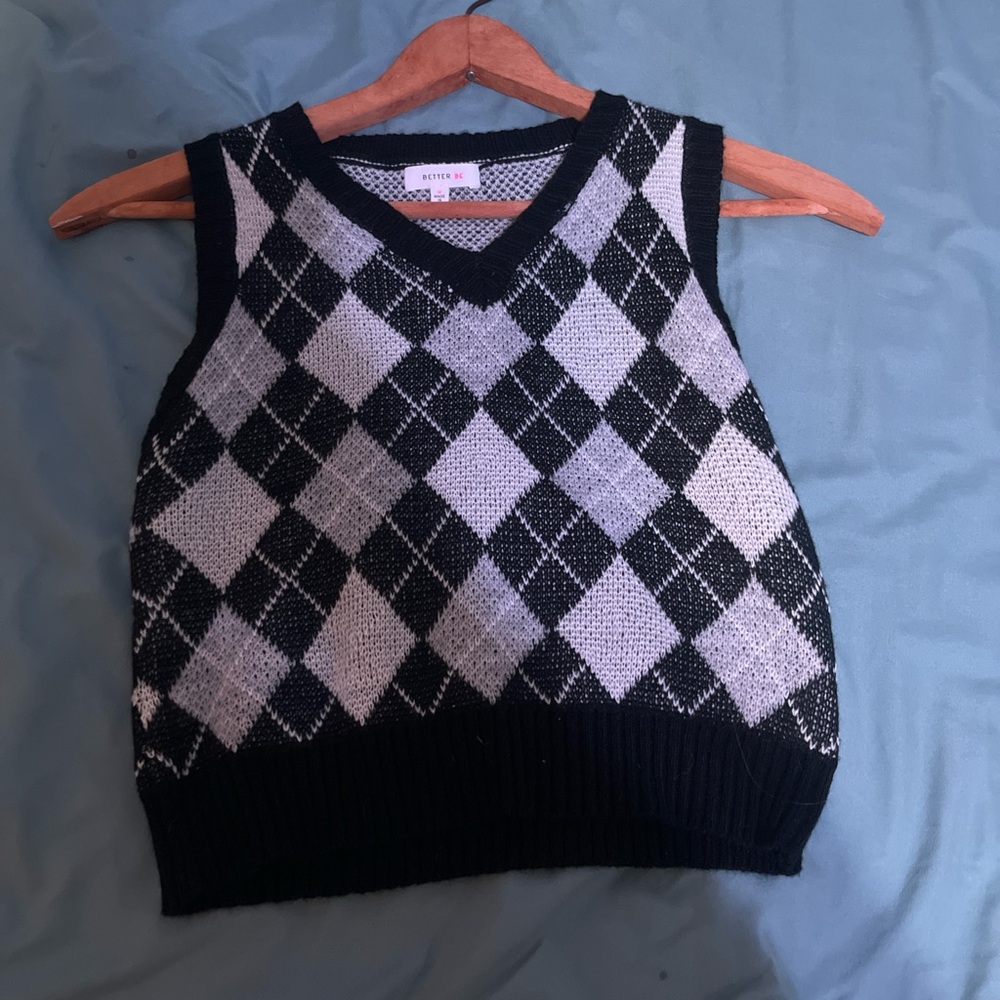 Black and Gray Argyle Sweater Vest